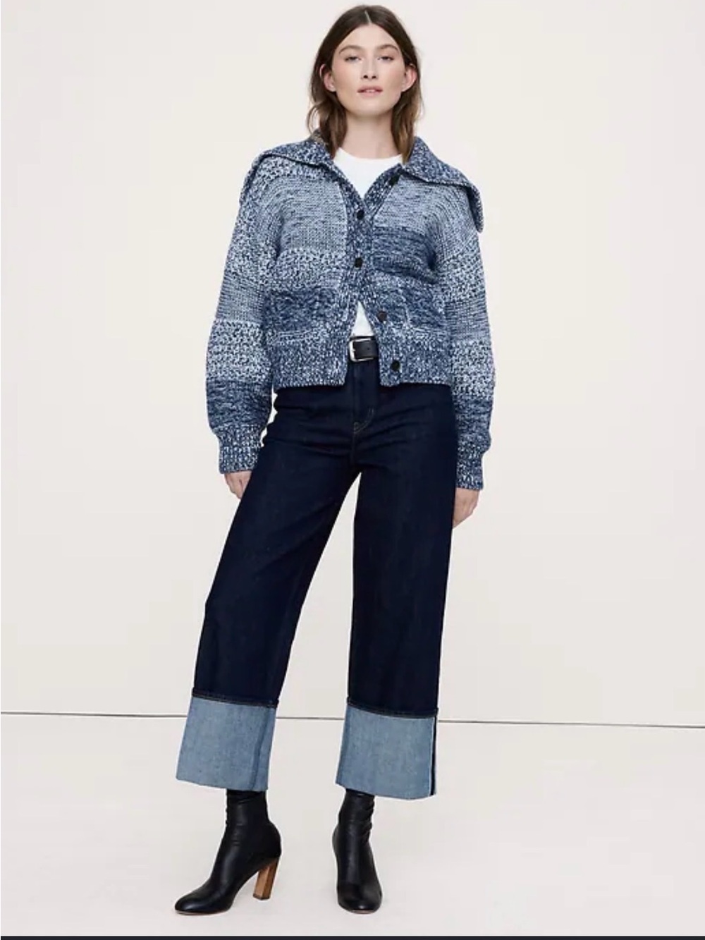 Banana Republic Spacedye Cotton Wool Navy Cardigan Sweater XL pockets